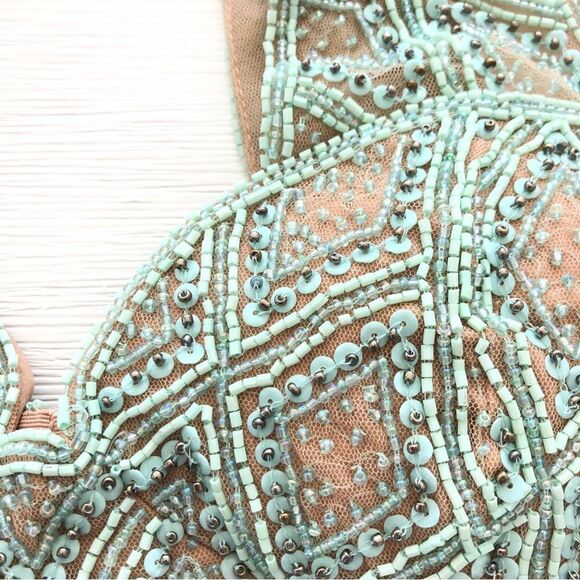 X by NBD REVOLVE Cool As Ice Top in Silver Mint Green Beaded Halter S NWT - Picture 7 of 12